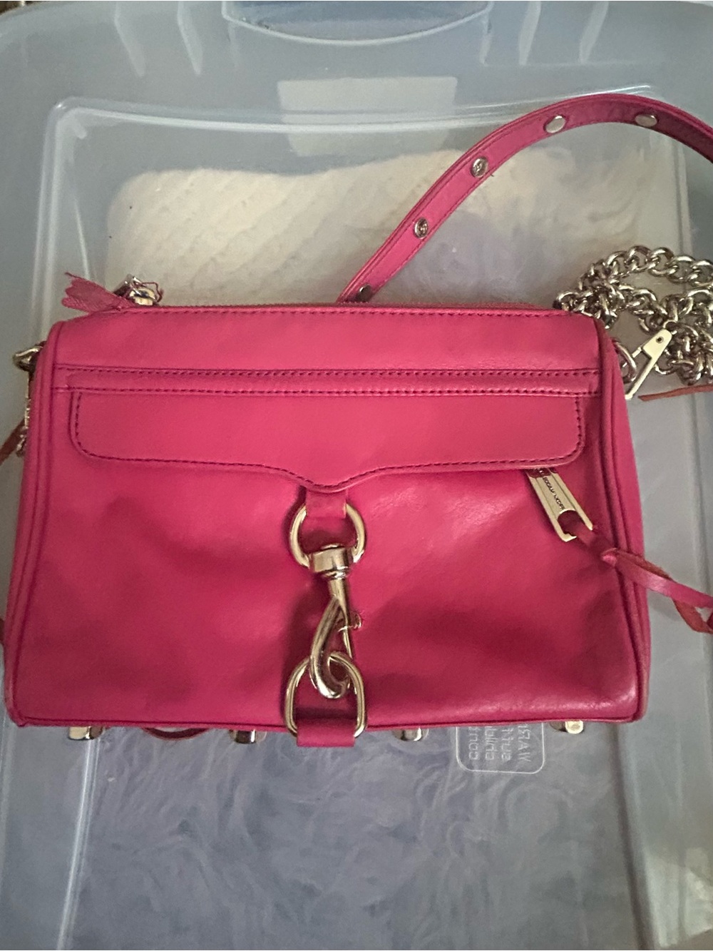 Hot Pink Leather Crossbody Bag with Chain Strap SEE DESCRIPTION